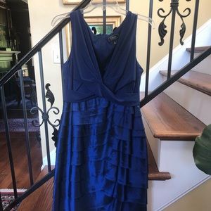 Royal Blue V-Neck Ruffled Cocktail Dress